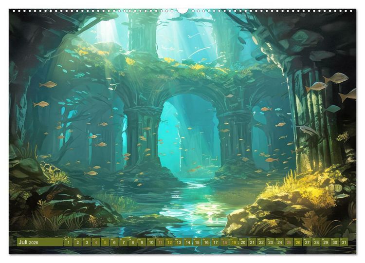 Produktbild: Ruinen versunkener Kulturen - Fantasiebilder (hochwertiger Premium Wandkalender 2026 DIN A2 quer), Kunstdruck in Hochglanz