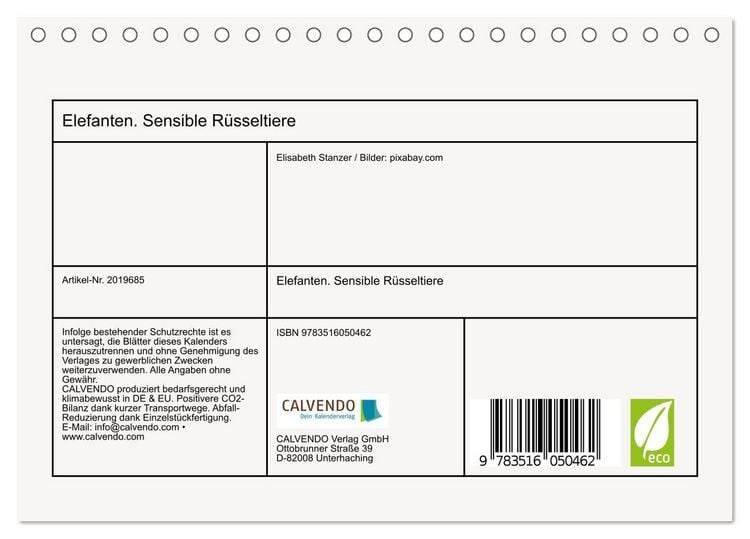 Produktbild: Elefanten. Sensible R&uuml;sseltiere (Tischkalender 2026 DIN A5 quer), CALVENDO Monatskalender
