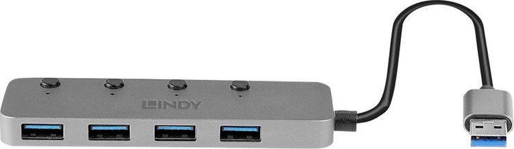 Produktbild: LINDY 43309 USB-Hub 4 Port USB-A USB 3.0 5 GBit/s einzeln schaltbar Grau 4 Port USB 3.0 Hub mit Ein-/Ausschaltern