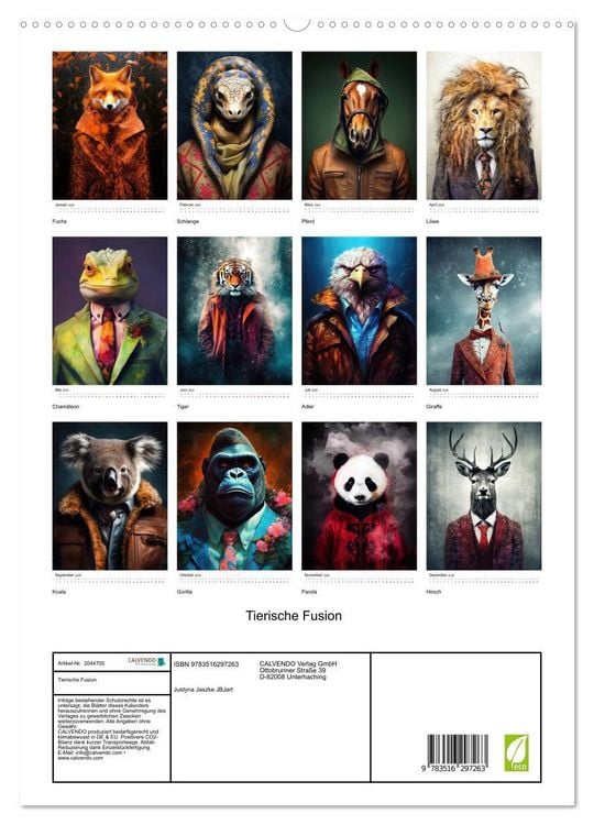 Produktbild: Tierische Fusion (hochwertiger Premium Wandkalender 2026 DIN A2 hoch), Kunstdruck in Hochglanz