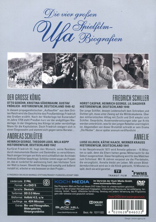 Produktbild: Die vier gro&szlig;en UFA Spielfilm-Biographien [4 DVDs]