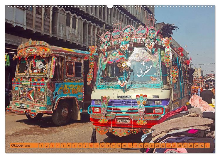 Produktbild: Pakistan farbenfrohe Busse (hochwertiger Premium Wandkalender 2026 DIN A2 quer), Kunstdruck in Hochglanz