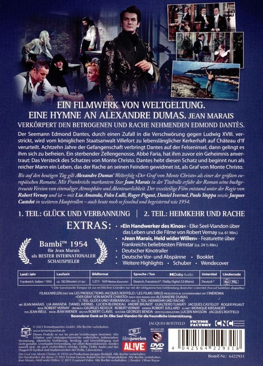 Produktbild: Der Graf von Monte Christo (Teil 1 & 2 mit Jean Marais / 1954) - Restaurierte Fassung [2 DVDs]