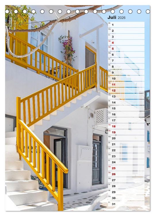 Produktbild: Bunte Treppen auf Mykonos - Reiseplaner (Tischkalender 2026 DIN A5 hoch), CALVENDO Monatskalender