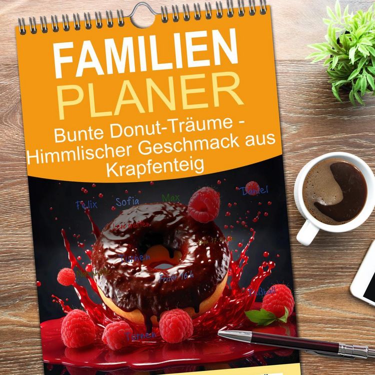 Produktbild: Familienplaner 2026 - Bunte Donut-Tr&auml;ume - Himmlischer Geschmack aus Krapfenteig mit 5 Spalten (Wandkalender, 21 x 45 cm) CALVENDO