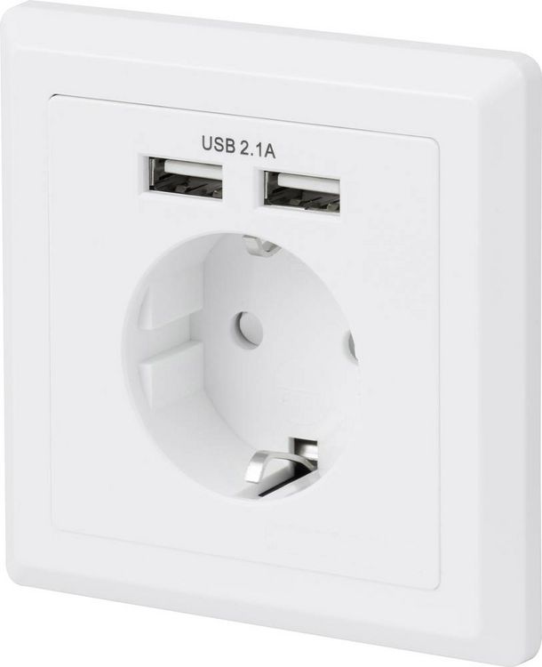 Produktbild: Sygonix SY-5045294 Einbau-Steckdose erh&ouml;hter Ber&uuml;hrungsschutz, mit USB-Ladeausgang IP20 Wei&szlig;