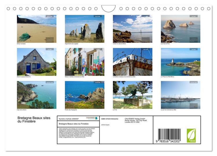 Produktbild: Bretagne Beaux sites du Finist&egrave;re (Calendrier mural 2026 DIN A4 vertical), CALVENDO calendrier mensuel