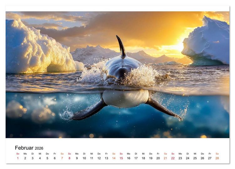 Produktbild: Orcas - ein Jahr voller Meer (hochwertiger Premium Wandkalender 2026 DIN A2 quer), Kunstdruck in Hochglanz