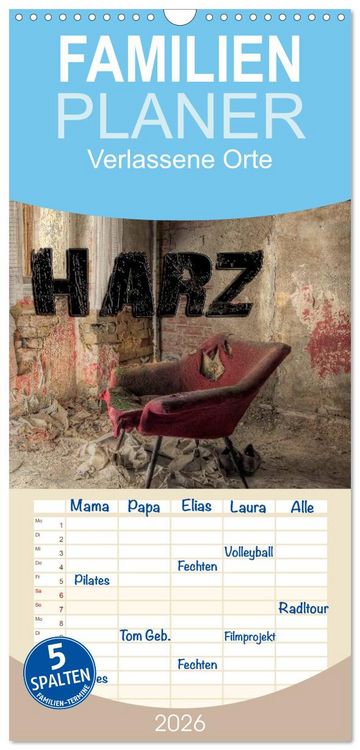 Produktbild: Familienplaner 2026 - Verlassene Orte im Harz mit 5 Spalten (Wandkalender, 21 x 45 cm) CALVENDO
