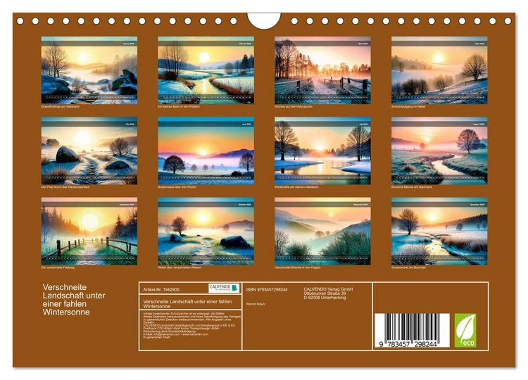 Produktbild: Verschneite Landschaft unter einer fahlen Wintersonne (Wandkalender 2026 DIN A4 quer), CALVENDO Monatskalender