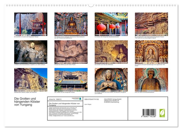 Produktbild: Die Grotten und h&auml;ngenden Kl&ouml;ster von Yungang (hochwertiger Premium Wandkalender 2026 DIN A2 quer), Kunstdruck in Hochglanz