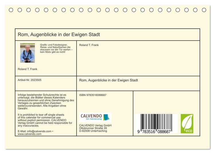 Produktbild: Rom, Augenblicke in der Ewigen Stadt (Tischkalender 2026 DIN A5 quer), CALVENDO Monatskalender