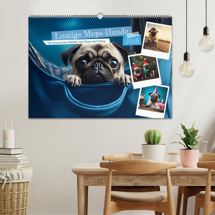 Produktbild: Lustige Mops-Hunde: Die charmanten Meister von Chaos und Unfug (Wandkalender 2026 DIN A2 quer), CALVENDO Monatskalender