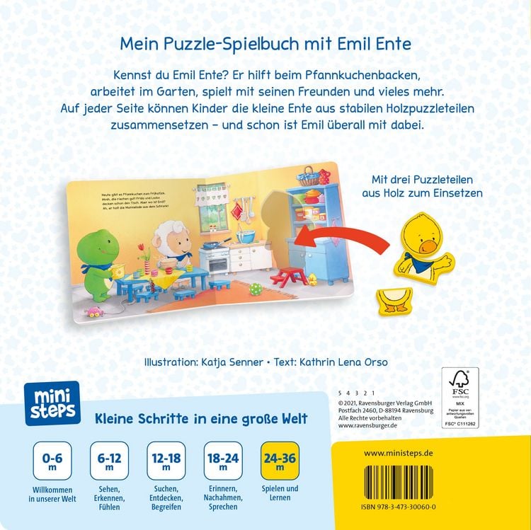 Produktbild: Ministeps: Hallo, Emil Ente! Mein erstes Holzpuzzle-Buch