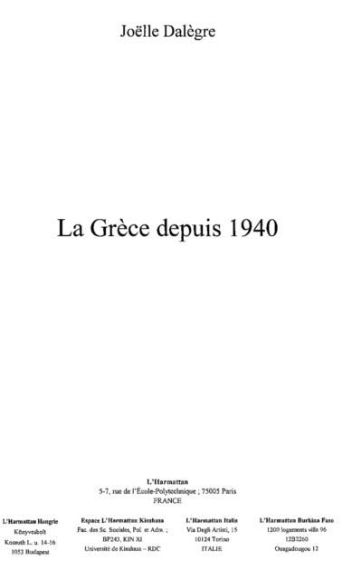 Produktbild: Grece depuis 1940 La