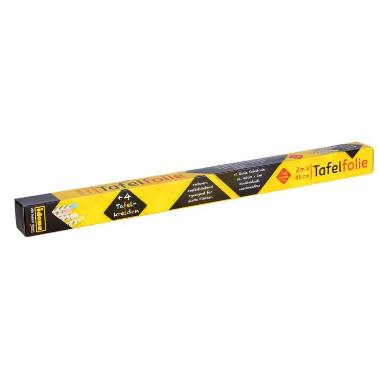 Produktbild: Idena Tafelfolie inkl. 4 Kreiden sortiert selbstklebend schwarz 45x200cm