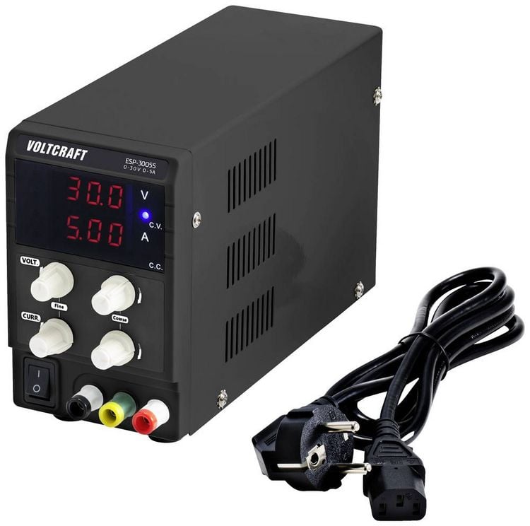 Produktbild: VOLTCRAFT ESP-3005S Labornetzger&auml;t, einstellbar 0 - 30 0 - 5 A 150 W Steckanschluss 4 mm schmale Bauform Anzahl Ausg&auml;nge 1 x