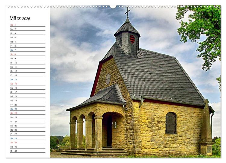 Produktbild: Sa(ar)krale Baukunst - Kapellen im Saarland (hochwertiger Premium Wandkalender 2026 DIN A2 quer), Kunstdruck in Hochglanz