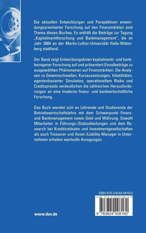 Produktbild: Kapitalmarktforschung und Bankmanagement