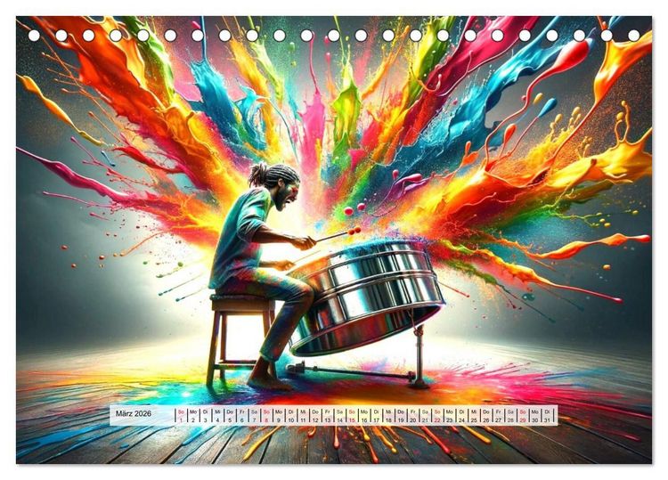 Produktbild: Drummer - Color Splash Rhythms: Trommelschl&auml;ge und Farbexplosionen (Tischkalender 2026 DIN A5 quer), CALVENDO Monatskalender