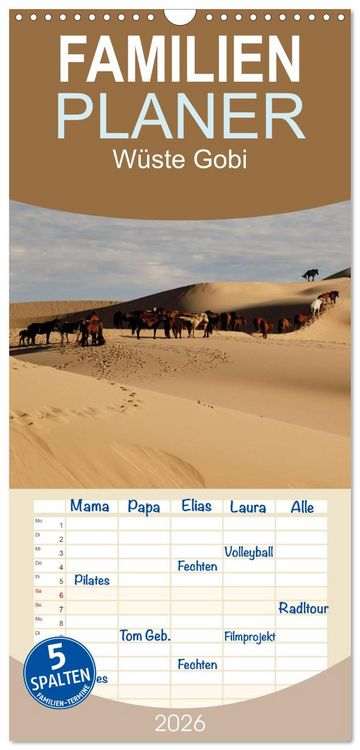 Produktbild: Familienplaner 2026 - W&uuml;ste Gobi mit 5 Spalten (Wandkalender, 21 x 45 cm) CALVENDO