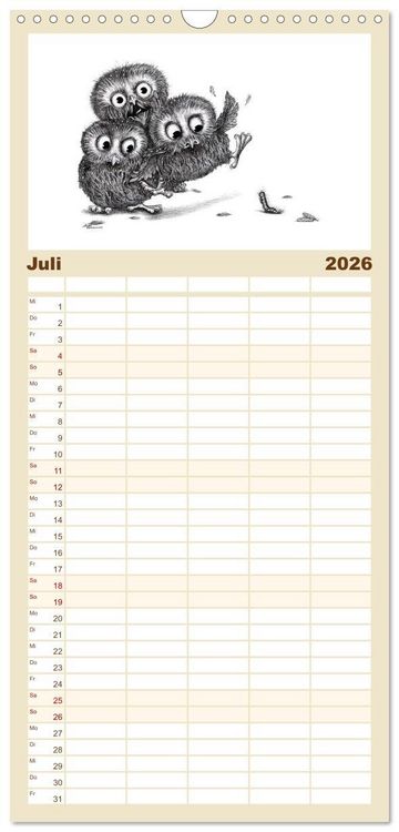 Produktbild: Familienplaner 2026 - owls & friends 2026 mit 5 Spalten (Wandkalender, 21 x 45 cm) CALVENDO