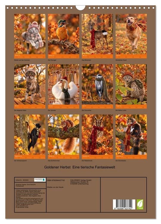 Produktbild: Goldener Herbst Eine tierische Fantasiewelt (Wandkalender 2027 DIN A3 hoch), CALVENDO Monatskalender