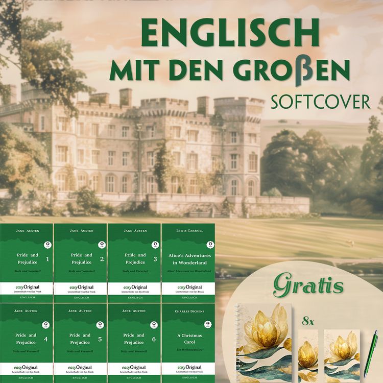Produktbild: Englisch mit den Gro&szlig;en Softcover (8 B&uuml;cher + Audio-Online + exklusive Extras) - Frank-Lesemethode