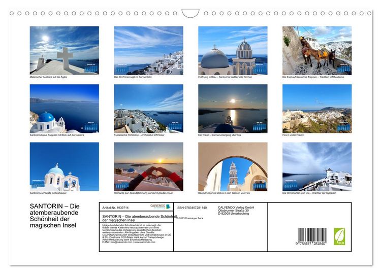 Produktbild: SANTORIN &ndash; Die atemberaubende Sch&ouml;nheit der magischen Insel (Wandkalender 2026 DIN A3 quer), CALVENDO Monatskalender