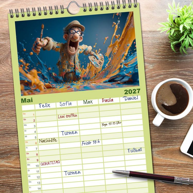 Produktbild: Familienplaner 2027 - Kaffee, Kabel, Katastrophen mit 5 Spalten (Wandkalender, 21 x 45 cm) CALVENDO