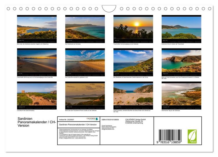 Produktbild: Sardinien Panoramakalender / CH-Version (Wandkalender 2026 DIN A4 quer), CALVENDO Monatskalender