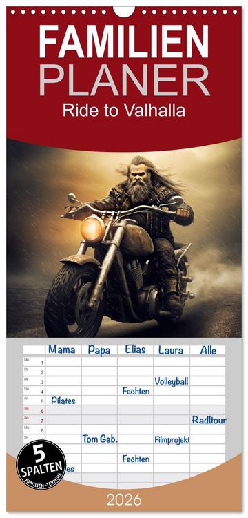 Produktbild: Familienplaner 2026 - Ride to Valhalla mit 5 Spalten (Wandkalender, 21 x 45 cm) CALVENDO