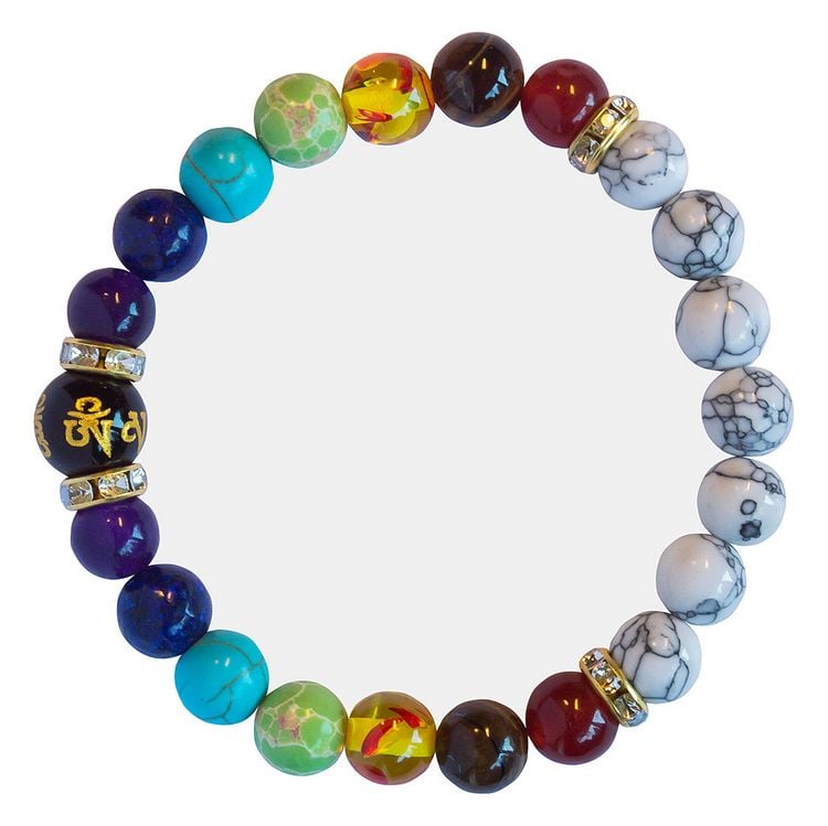 Produktbild: Armband "Om Mani Padme Hum" Chakra und Howlith Edelsteine, 6cm flexibel
