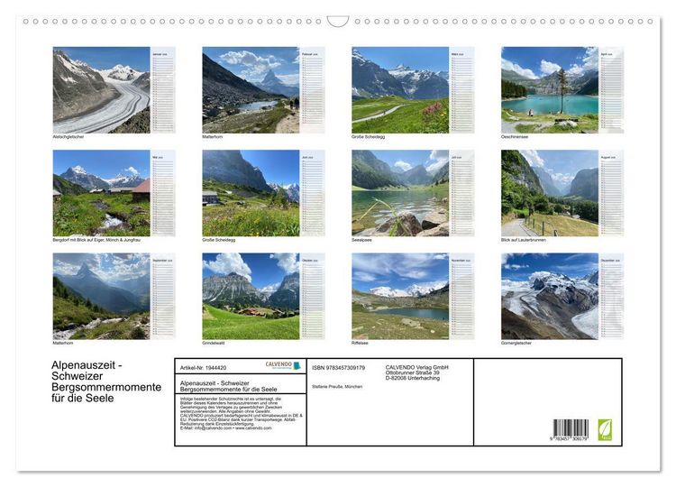 Produktbild: Alpenauszeit - Schweizer Bergsommermomente f&uuml;r die Seele (Wandkalender 2026 DIN A2 quer), CALVENDO Monatskalender