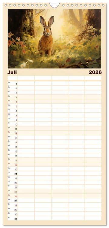Produktbild: Familienplaner 2026 - Hasenliebe mit 5 Spalten (Wandkalender, 21 x 45 cm) CALVENDO
