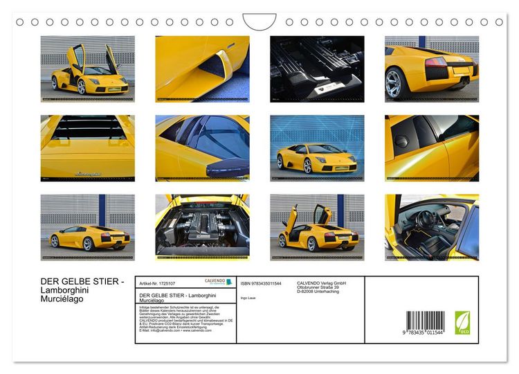 Produktbild: DER GELBE STIER - Lamborghini Murci&eacute;lago (Wandkalender 2025 DIN A4 quer), CALVENDO Monatskalender