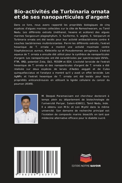 Produktbild: Bio-activit&eacute;s de Turbinaria ornata et de ses nanoparticules d'argent