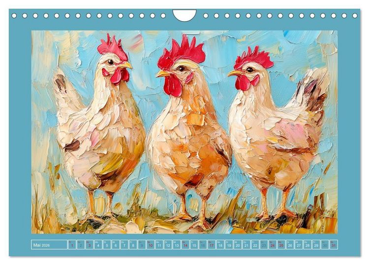 Produktbild: Federleichte Sch&ouml;nheiten. Duftige H&uuml;hner-Paintings (Wandkalender 2026 DIN A4 quer), CALVENDO Monatskalender