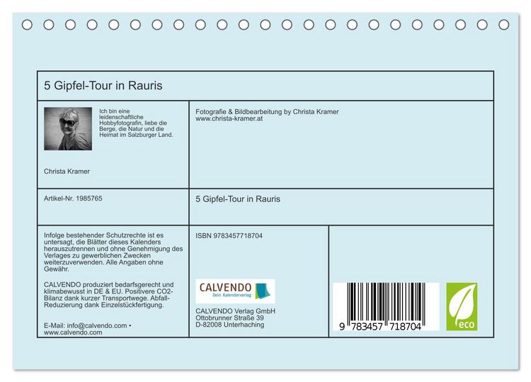 Produktbild: 5 Gipfel-Tour in Rauris (Tischkalender 2026 DIN A5 quer), CALVENDO Monatskalender