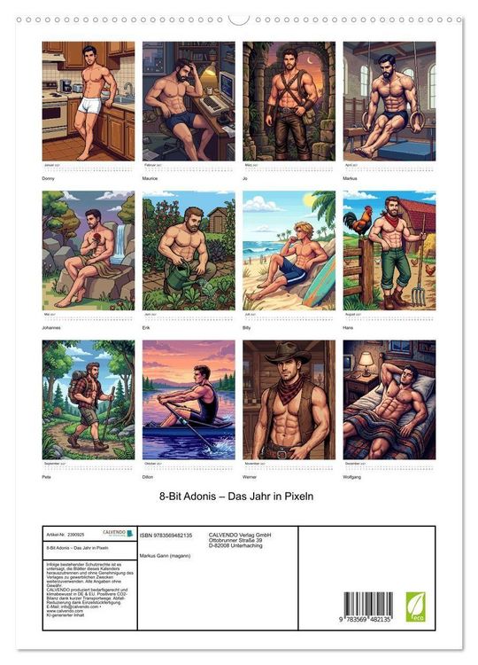 Produktbild: 8-Bit Adonis &ndash; Das Jahr in Pixeln (hochwertiger Premium Wandkalender 2027 DIN A2 hoch), Kunstdruck in Hochglanz