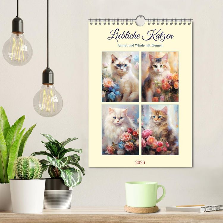 Produktbild: Liebliche Katzen. Anmut und W&uuml;rde mit Blumen (Wandkalender 2026 DIN A4 hoch), CALVENDO Monatskalender