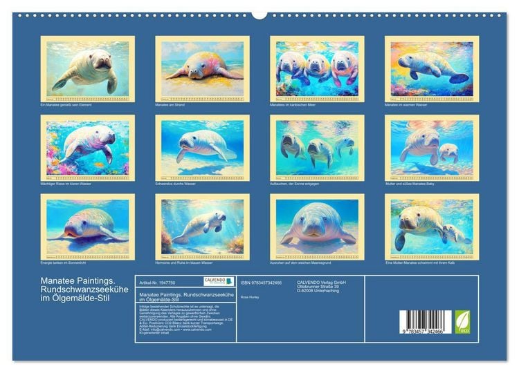 Produktbild: Manatee Paintings. Rundschwanzseek&uuml;he im &Ouml;lgem&auml;lde-Stil (hochwertiger Premium Wandkalender 2026 DIN A2 quer), Kunstdruck in Hochglanz