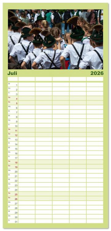 Produktbild: Familienplaner 2026 - Maibaum aufstellen mit 5 Spalten (Wandkalender, 21 x 45 cm) CALVENDO