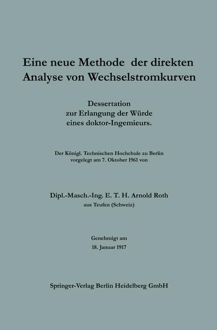 Produktbild: Eine neue Methode der direkten Analyse von Wechselstromkurven