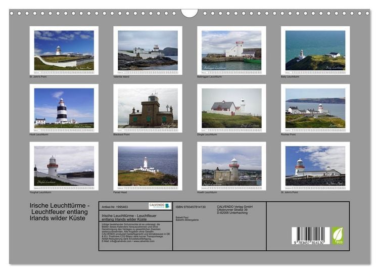 Produktbild: Irische Leuchtt&uuml;rme - Leuchtfeuer entlang Irlands wilder K&uuml;ste (Wandkalender 2026 DIN A3 quer), CALVENDO Monatskalender