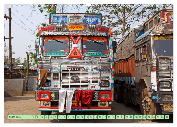 Produktbild: Indien Farbenfrohe LKW (hochwertiger Premium Wandkalender 2026 DIN A2 quer), Kunstdruck in Hochglanz