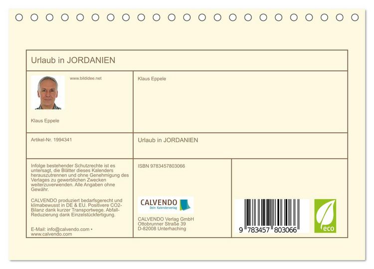 Produktbild: Urlaub in JORDANIEN (Tischkalender 2026 DIN A5 quer), CALVENDO Monatskalender