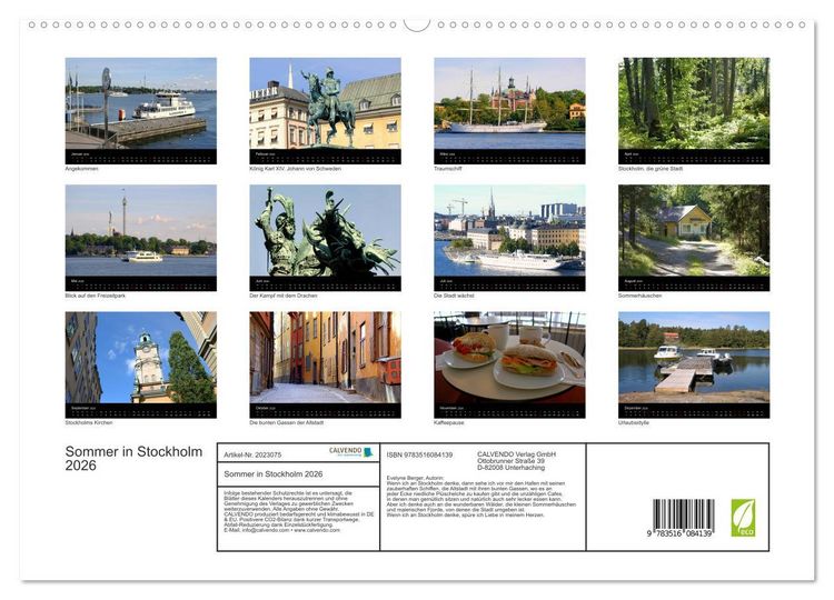 Produktbild: Sommer in Stockholm 2026 (hochwertiger Premium Wandkalender 2026 DIN A2 quer), Kunstdruck in Hochglanz