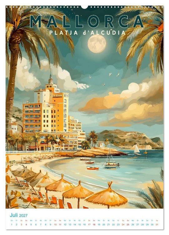 Produktbild: Mallorca - Old School Poster Style (Wandkalender 2027 DIN A2 hoch), CALVENDO Monatskalender
