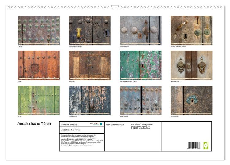 Produktbild: Andalusische T&uuml;ren (Wandkalender 2026 DIN A2 quer), CALVENDO Monatskalender